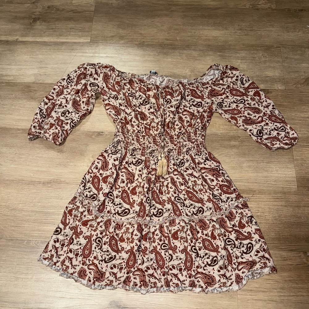J for Justify One Shoulder Dress - Red and Brown Paisley